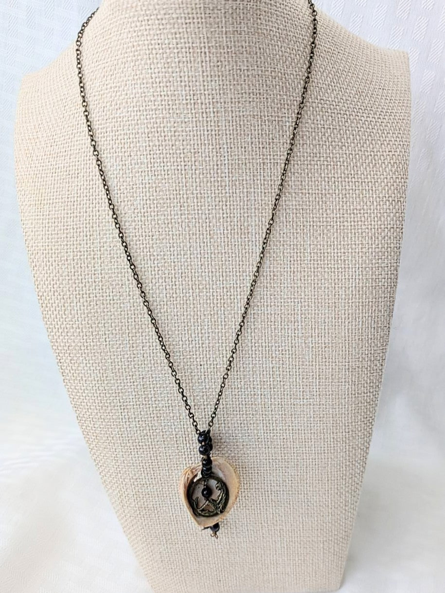 Brass Mermaid Shell Necklace with Blue Goldstone