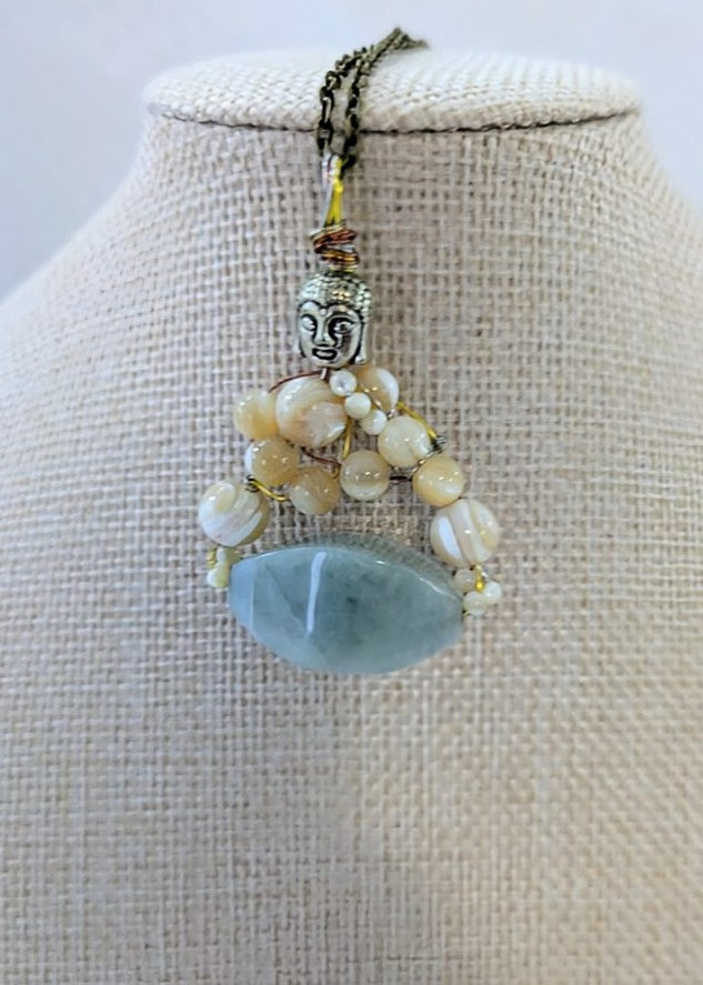 Jade and Mother of Pearl Buddha Pendant