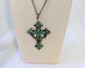 Gothic Style Brass Patina Cross Pendant