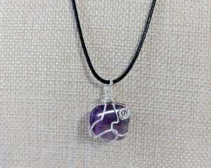 Variegated Wire Wrapped Amethyst Necklace.