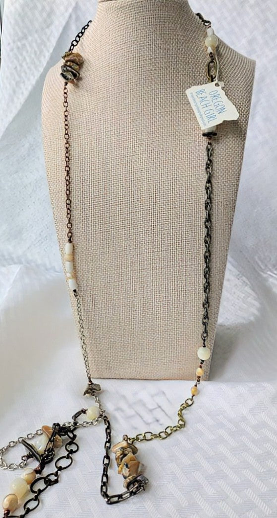 Abalone and Mother of Pearl Rope Necklace (Matching Earrings sold separately)