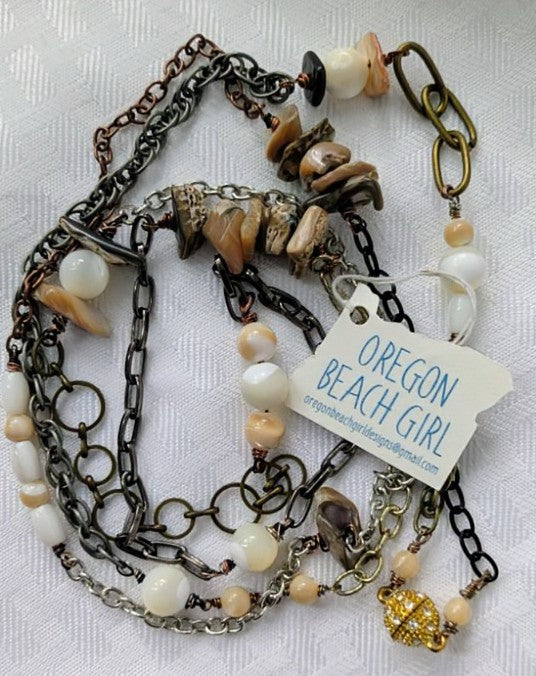 Abalone and Mother of Pearl Rope Necklace (Matching Earrings sold separately)