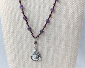 Sterling Silver Buddha with Amethyst and Garnet