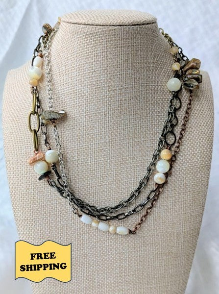 Abalone and Mother of Pearl Rope Necklace (Matching Earrings sold separately)