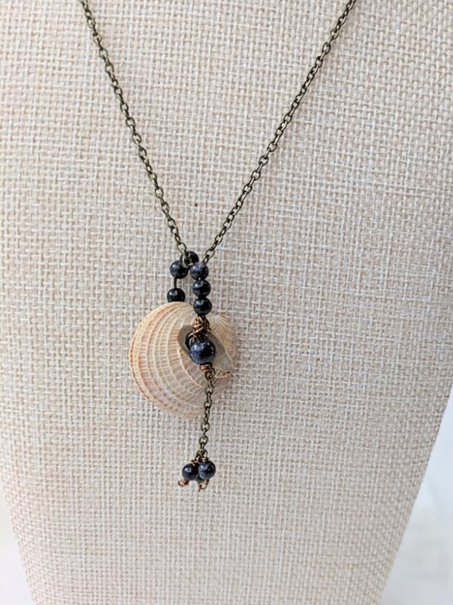 Brass Mermaid Shell Necklace with Blue Goldstone