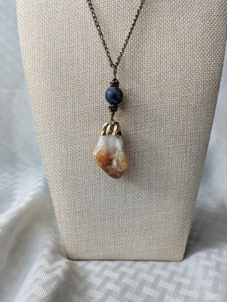 Citrine Pendant with Lapis Lazuli Pendant