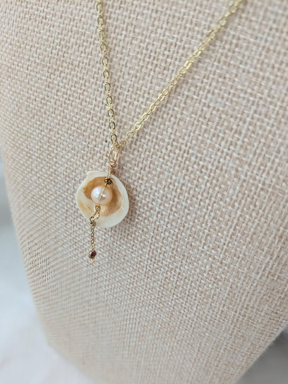 Freshwater Pearl Seashell Necklace (One Pearl)