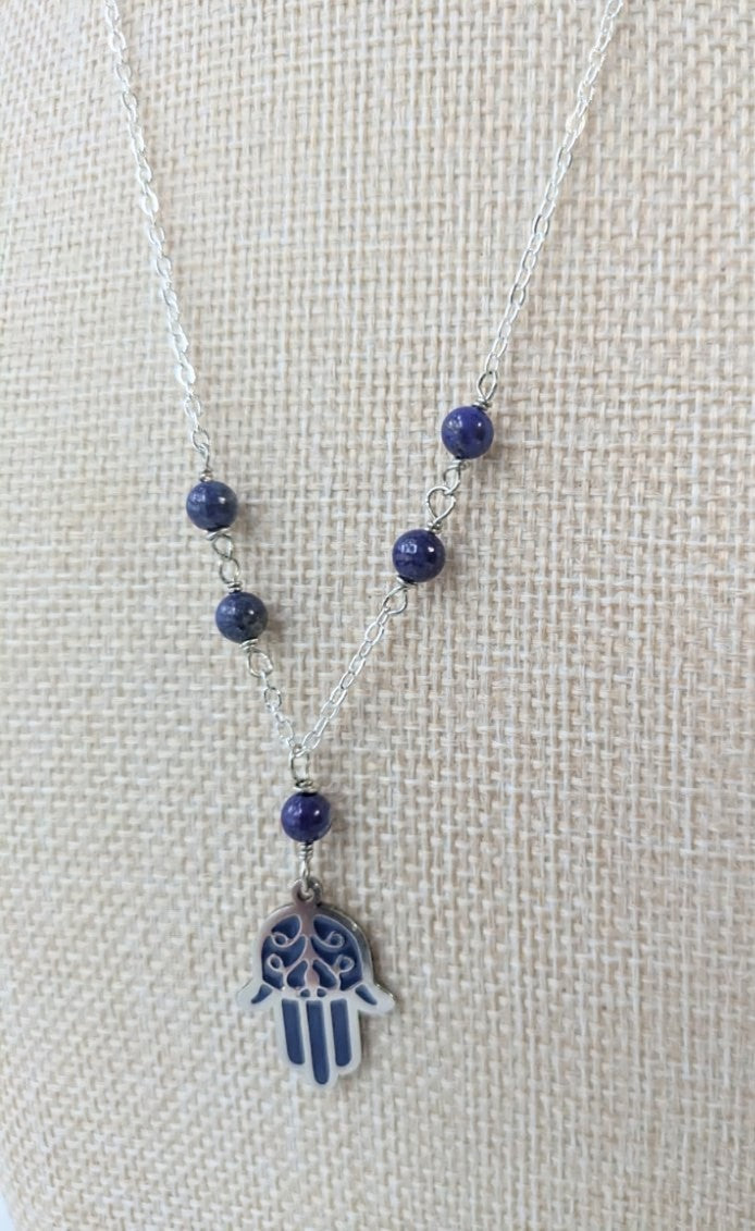 Hamsa Hand Lapis Lazuli Necklace