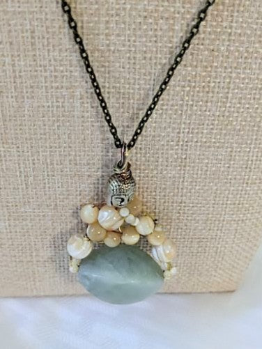 Jade and Mother of Pearl Buddha Pendant