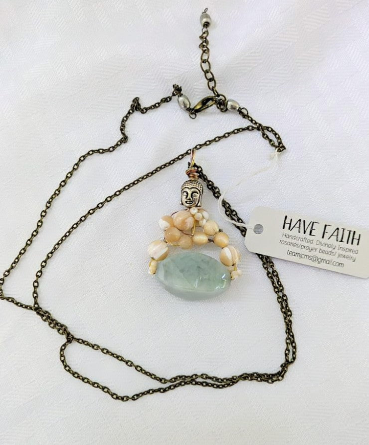 Jade and Mother of Pearl Buddha Pendant
