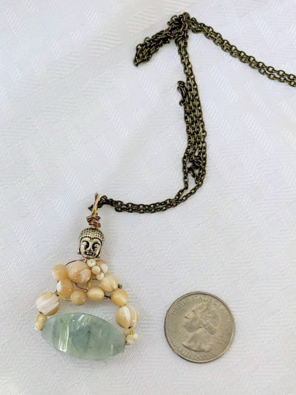 Jade and Mother of Pearl Buddha Pendant