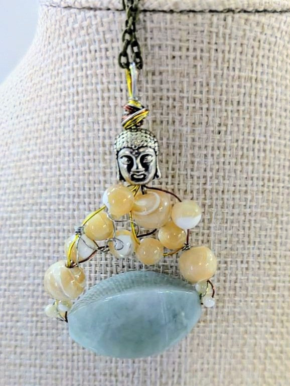 Jade and Mother of Pearl Buddha Pendant