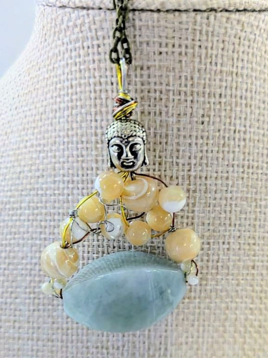 Jade and Mother of Pearl Buddha Pendant