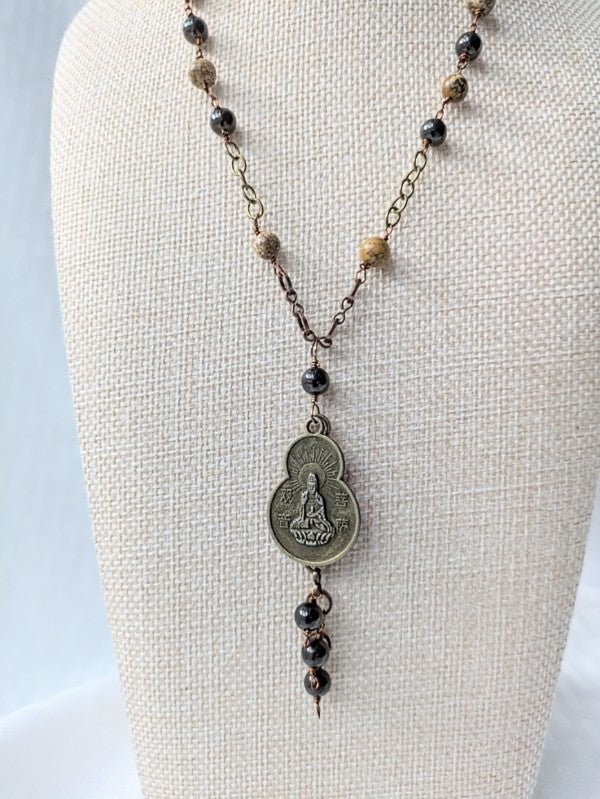 Jasper and Garnet Quan Yin Necklace