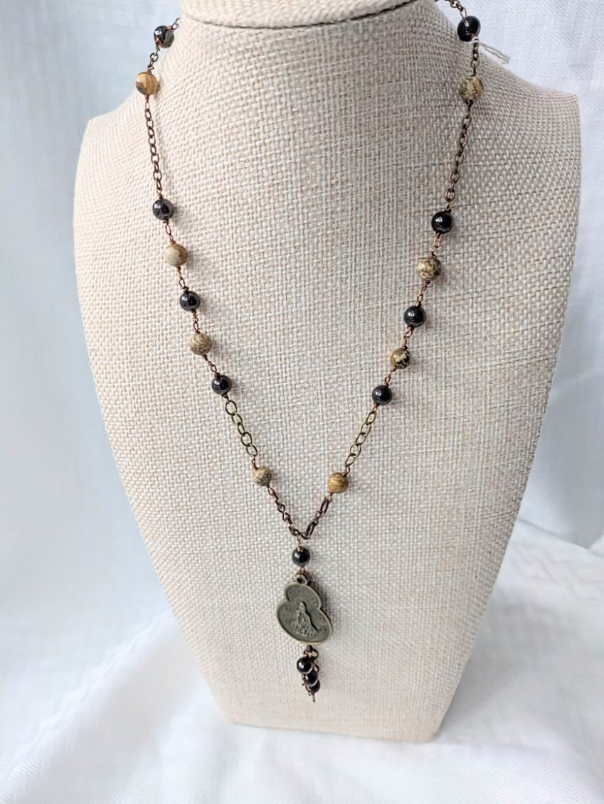 Jasper and Garnet Quan Yin Necklace