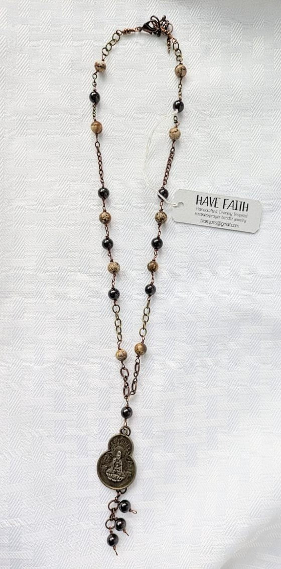 Jasper and Garnet Quan Yin Necklace