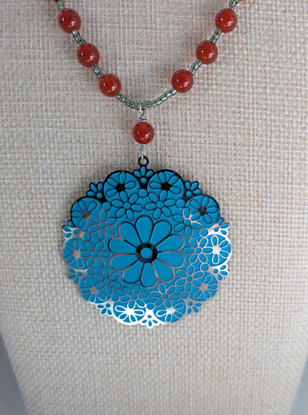 Mandala Necklace with Carnelian beads