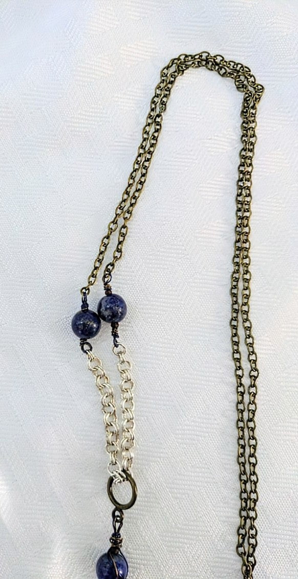 Pewter Whale Tail Pendant with Lapis Lazuli