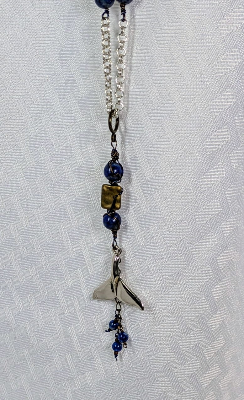 Pewter Whale Tail Pendant with Lapis Lazuli
