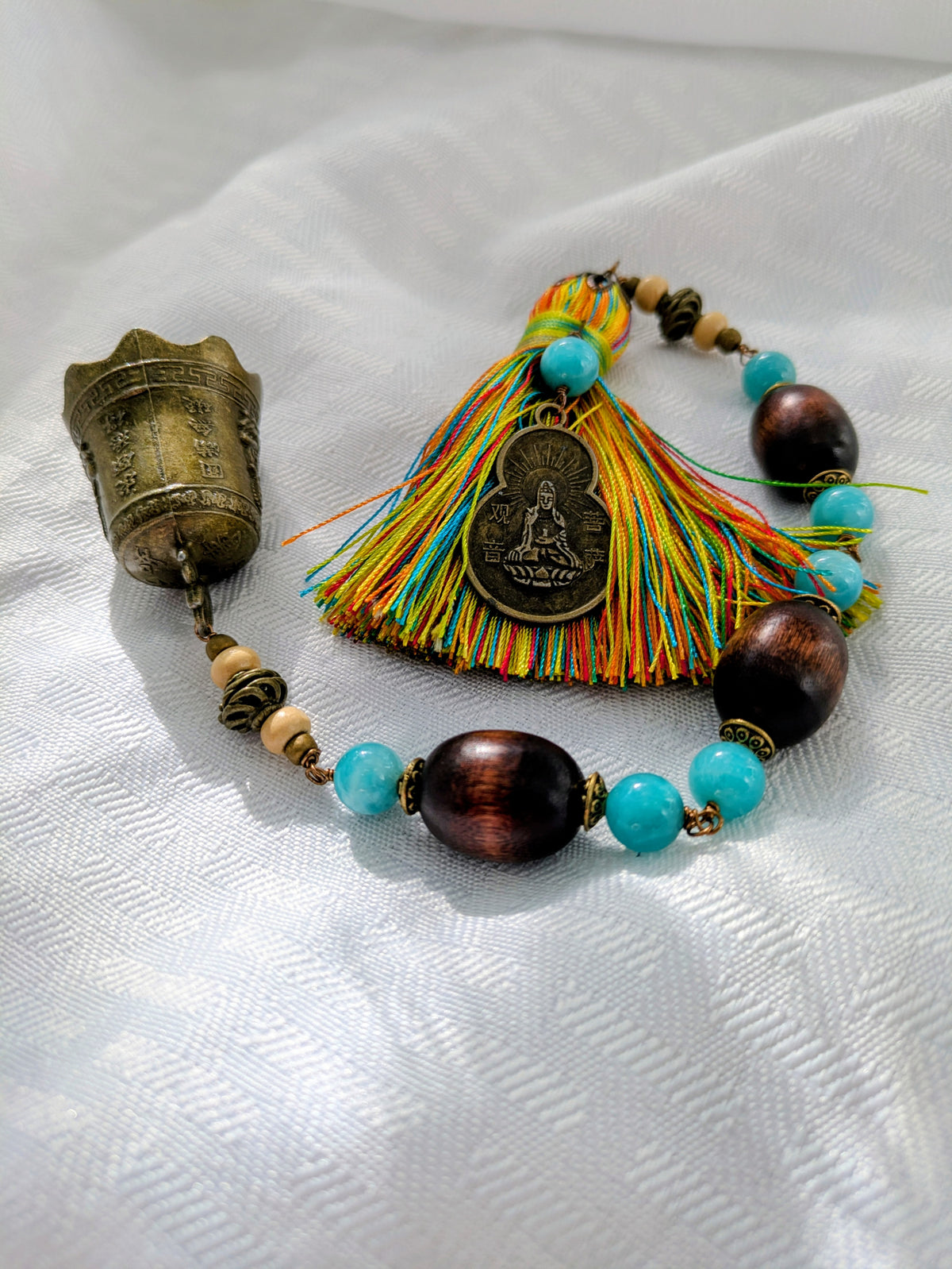 Quan Yin Prayer Beads Multi-Color Tassel