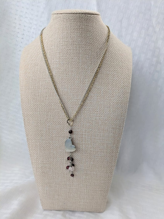 Romantic Heart Necklace with Garnet and Rose Quartz
