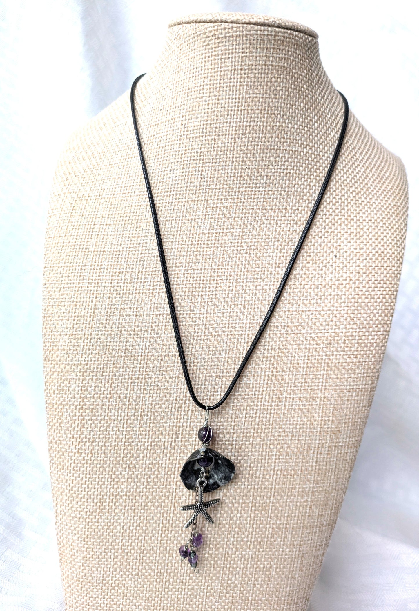 Seashell Starfish Necklace with Amethyst Beads