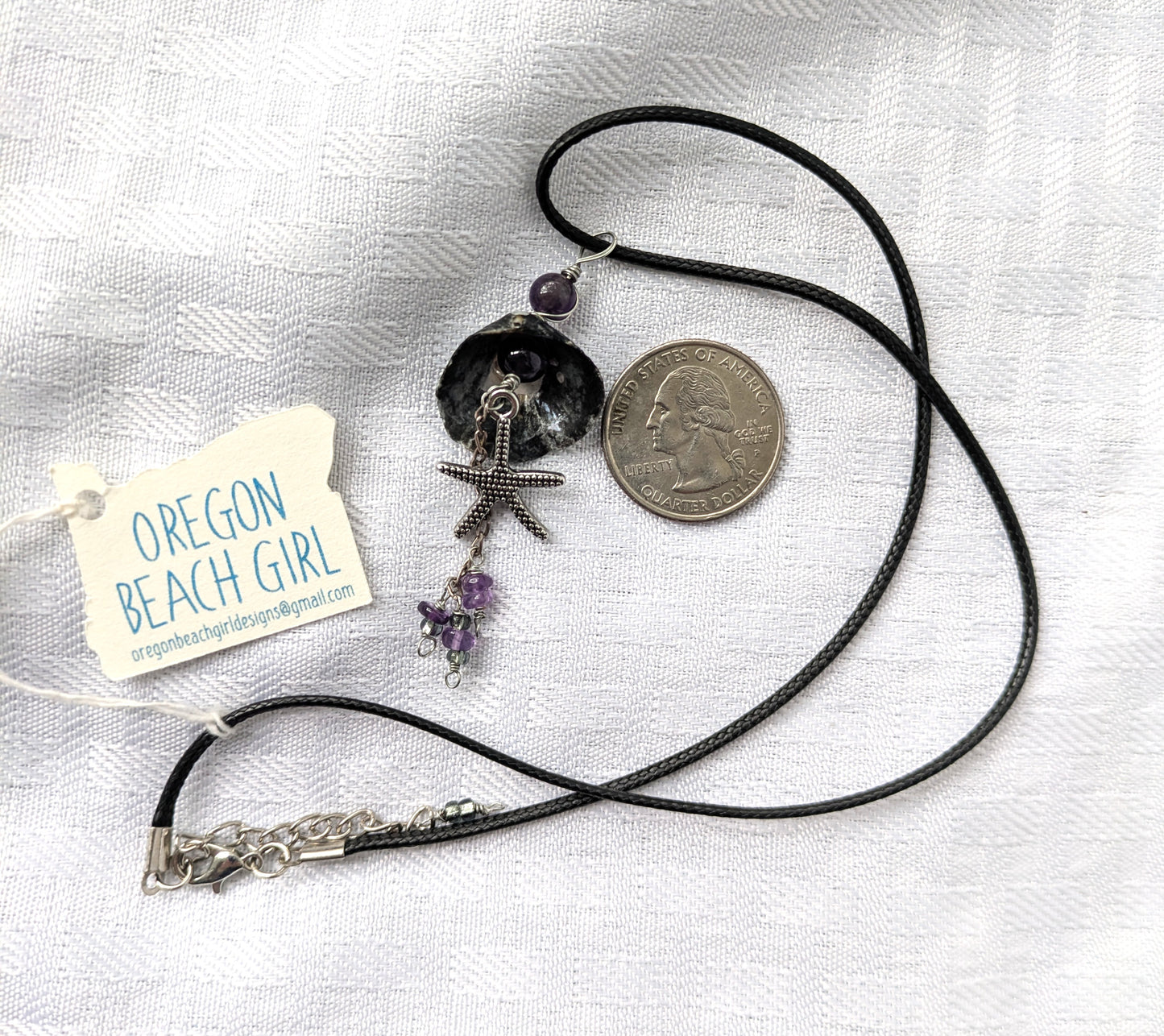 Seashell Starfish Necklace with Amethyst Beads