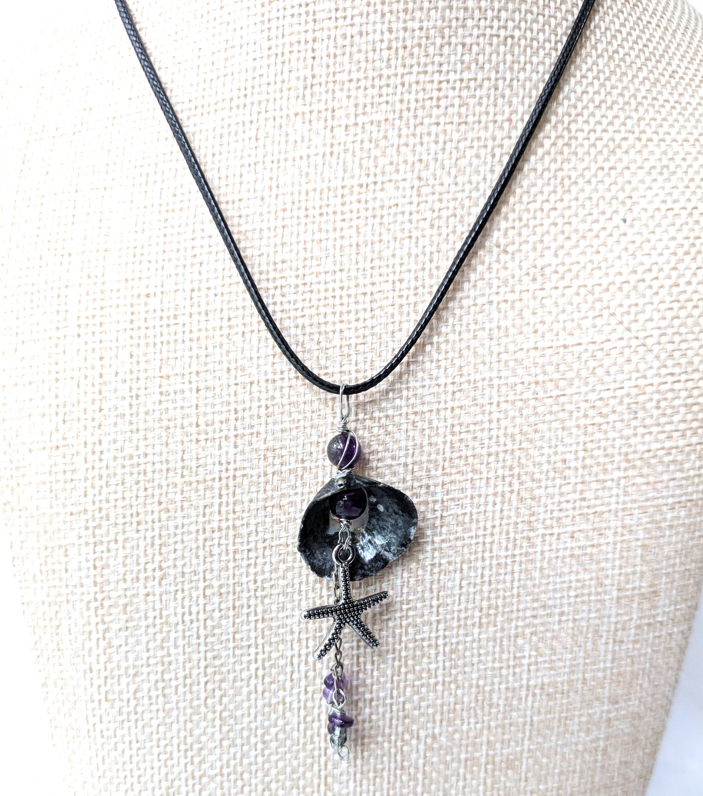Seashell Starfish Necklace with Amethyst Beads