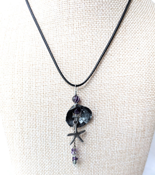 Seashell Starfish Necklace with Amethyst Beads