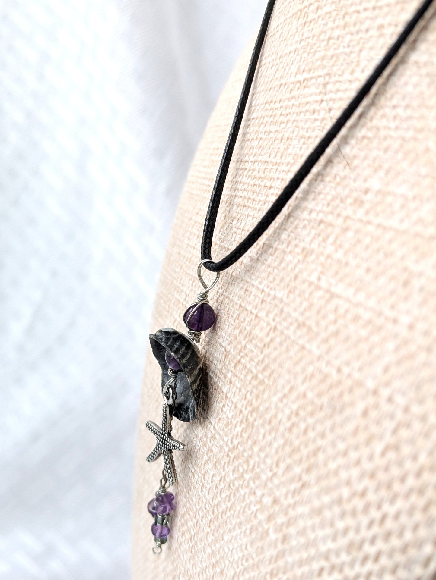 Seashell Starfish Necklace with Amethyst Beads