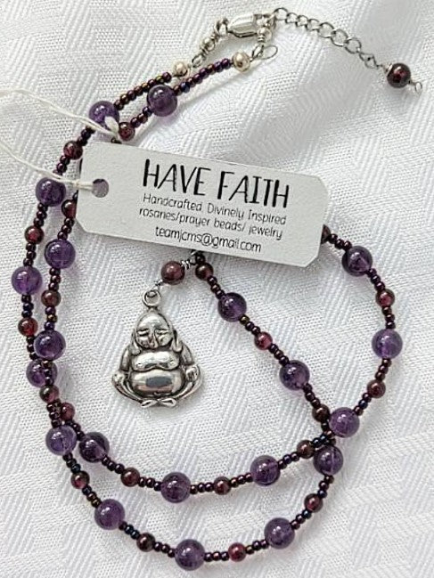 Sterling Silver Buddha with Amethyst and Garnet