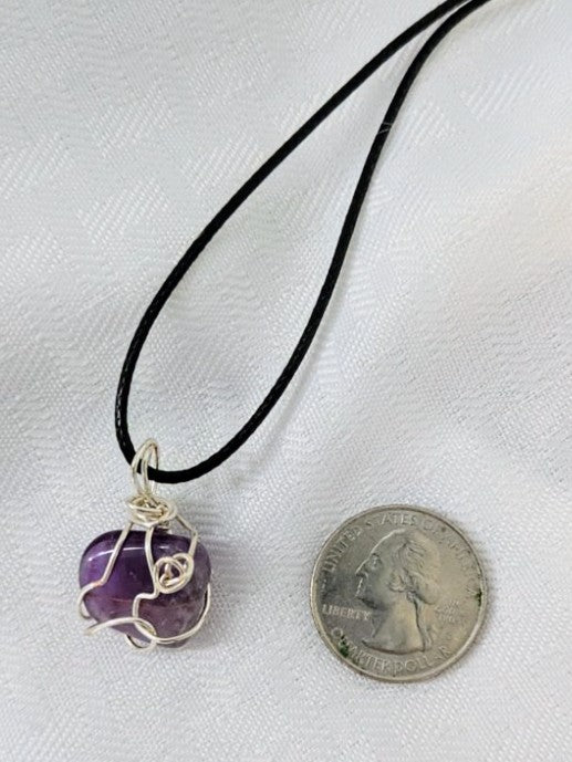 Variegated Wire Wrapped Amethyst Necklace.