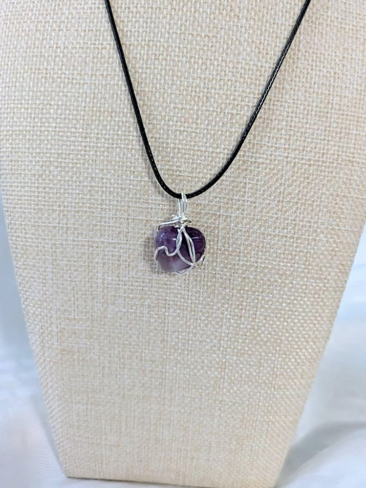 Variegated Wire Wrapped Amethyst Necklace.