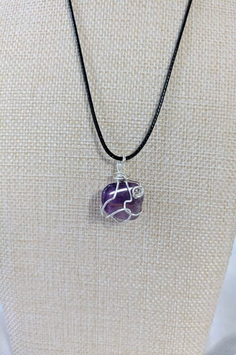Variegated Wire Wrapped Amethyst Necklace.