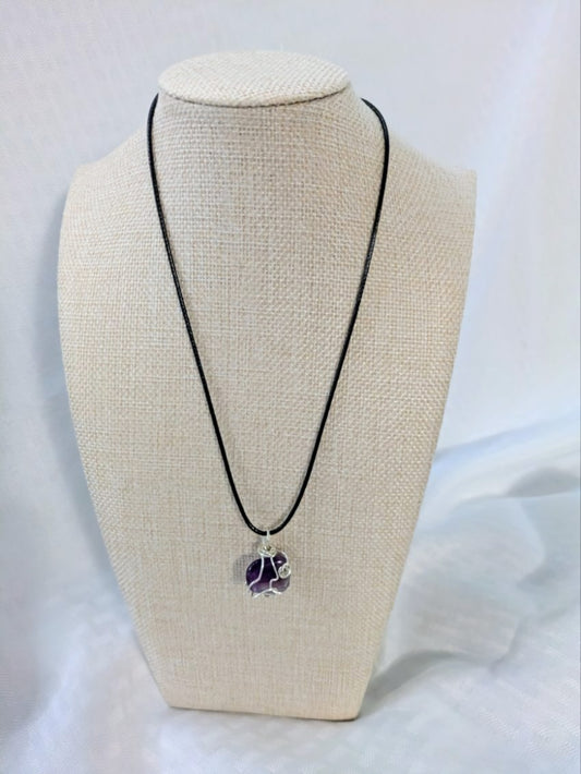 Variegated Wire Wrapped Amethyst Necklace.