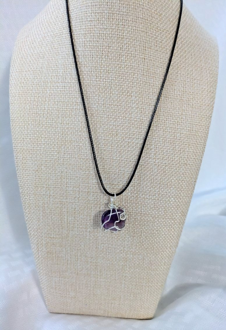 Variegated Wire Wrapped Amethyst Necklace.